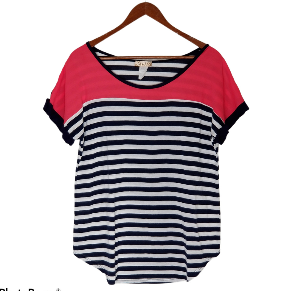Lavish: Top short sleeve, Navy Blue and White Stripes - Size M